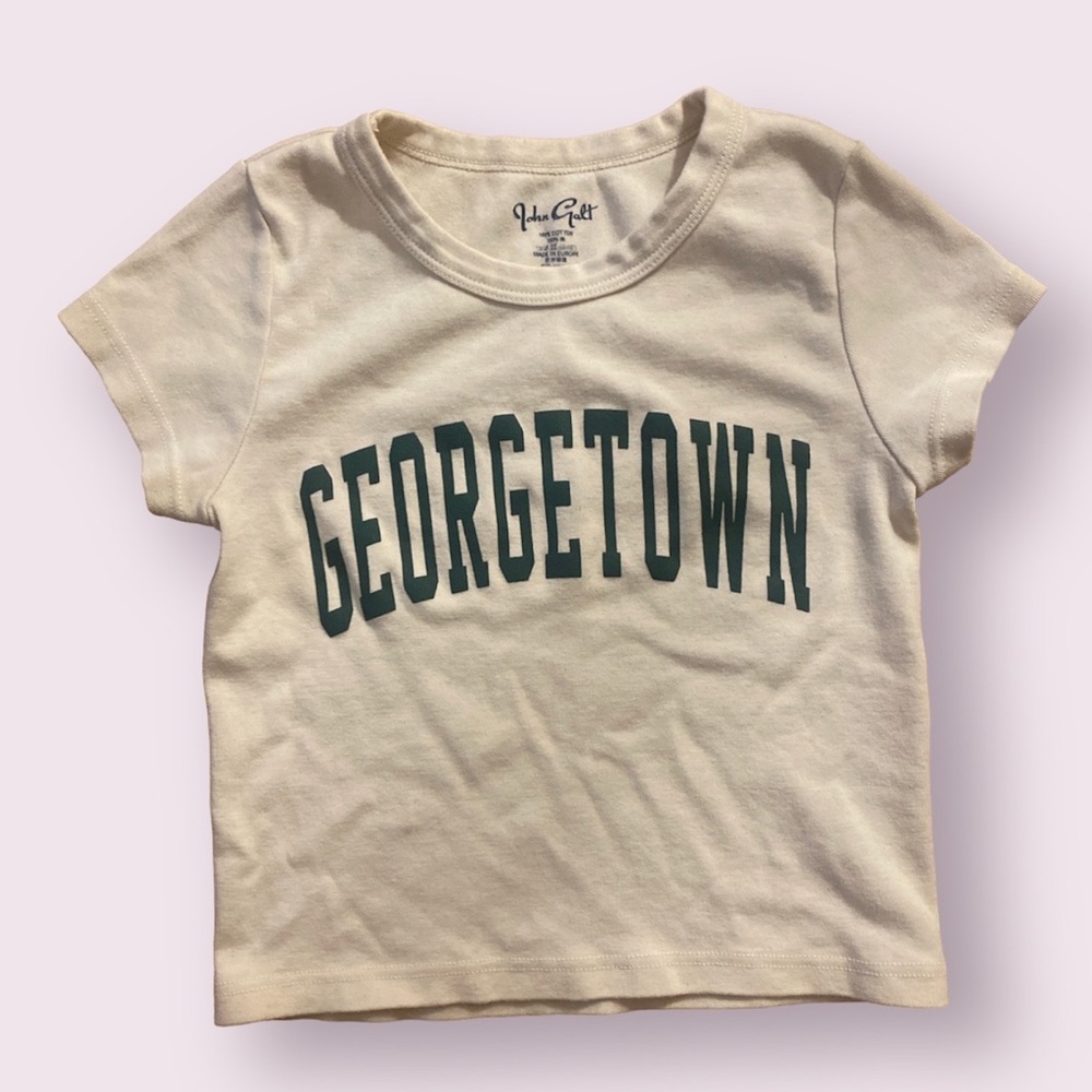 John Galt Brandy Melville Georgetown Graphic Cream Crop Baby Tee